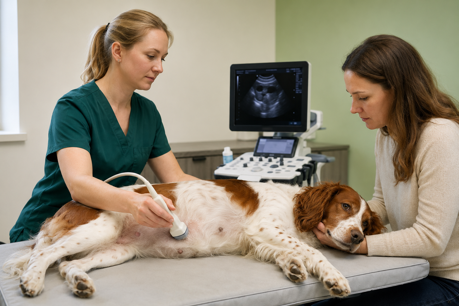 Veterinární ultrazvuk břicha u psa s onemocněním jater